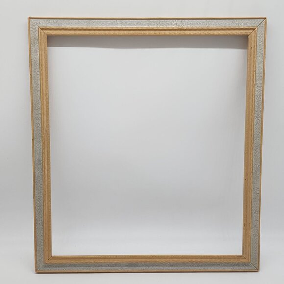1950s Wood Picture Frame Embossed Design Yellow Blue 18.5"20.5" VTG - Picture 2 of 11